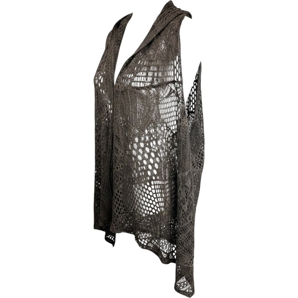 ADORE Womens Open Crochet Sleeveless Cardigan Brown Boho Fall Cottage Sz Lg